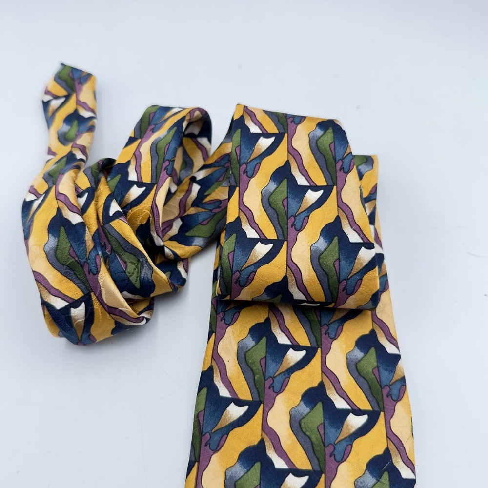 J. Garcia Mens Silk Necktie Abstract Psychedelic Art Print Yellow Purple Blue